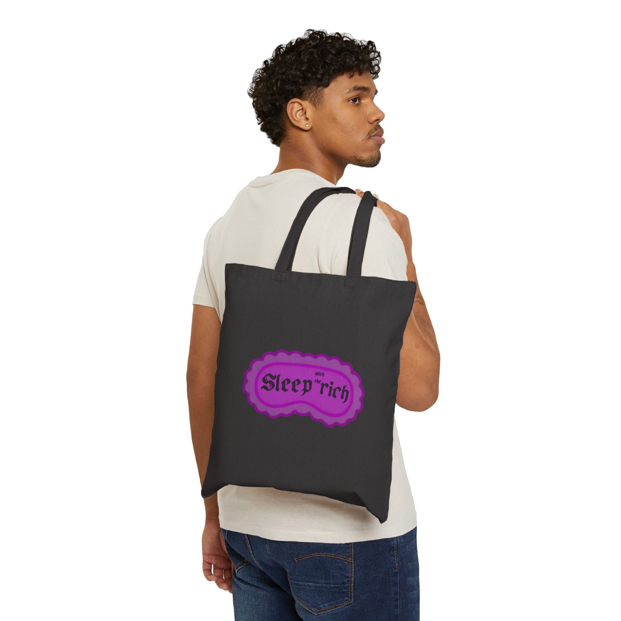 Canvas Tote Bag — "Sleep Rich" Pink Retro Logo Reusable Shopper