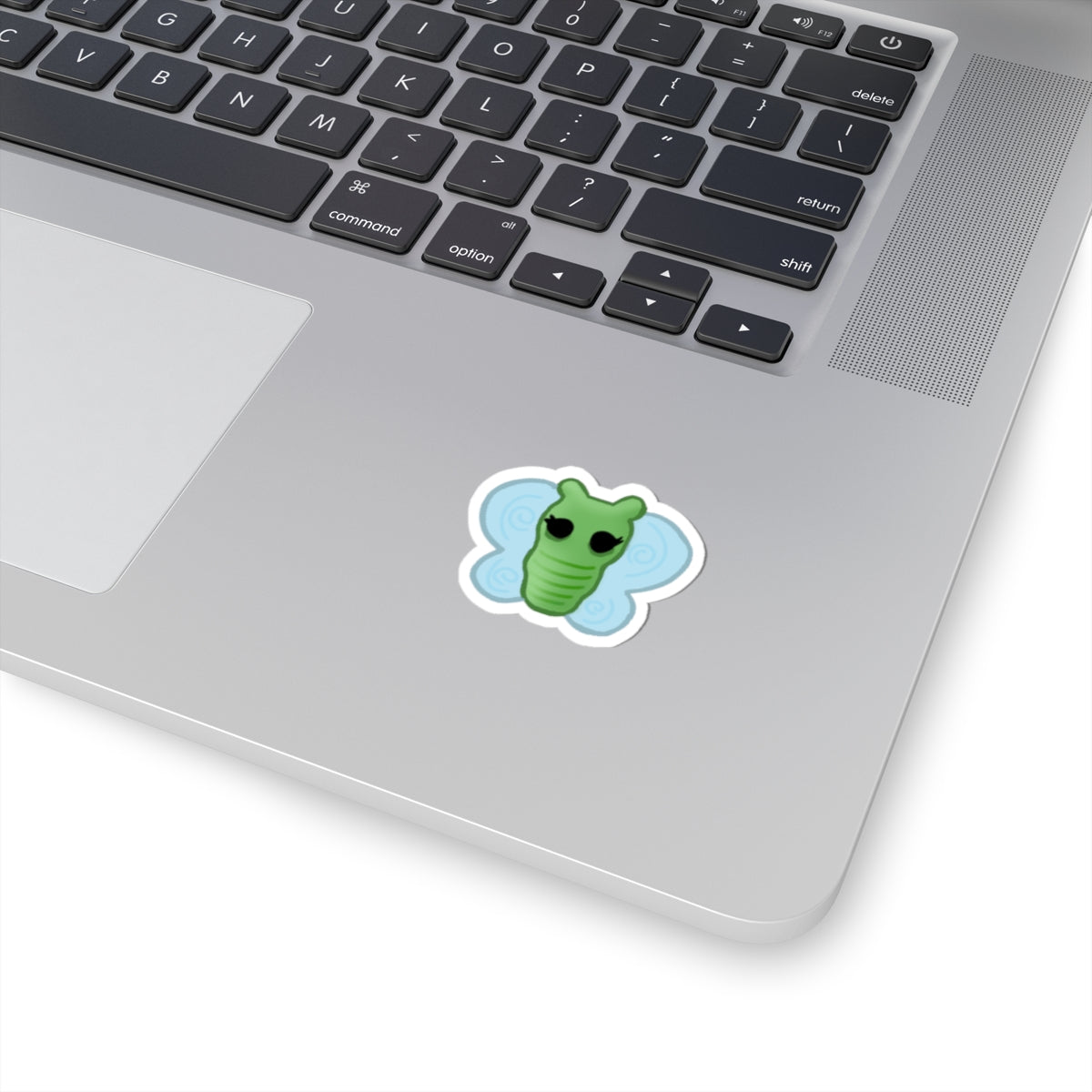 Cute Green Caterpillar Butterfly Sticker — Waterproof Kiss-Cut Laptop Decal