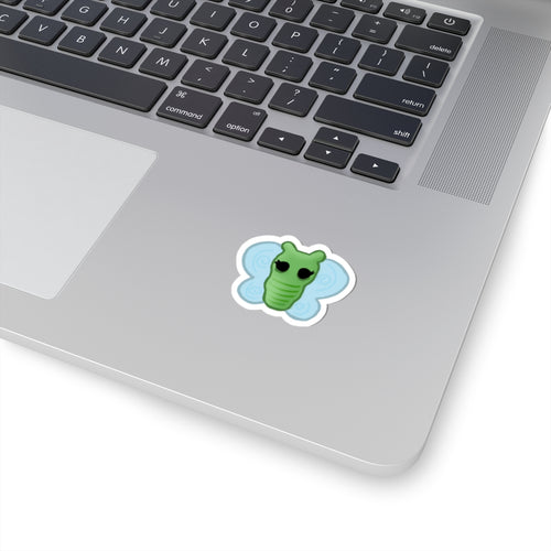 Cute Green Caterpillar Butterfly Sticker — Waterproof Kiss-Cut Laptop Decal